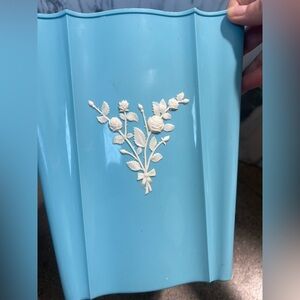 Vintage wastebasket plastic floral trash bin 50s garbage can mcm bathroom